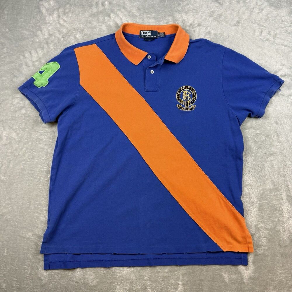 Vintage Polo Ralph Lauren Custom Fit Crest Polo Shirt Blue 4 Orange XL